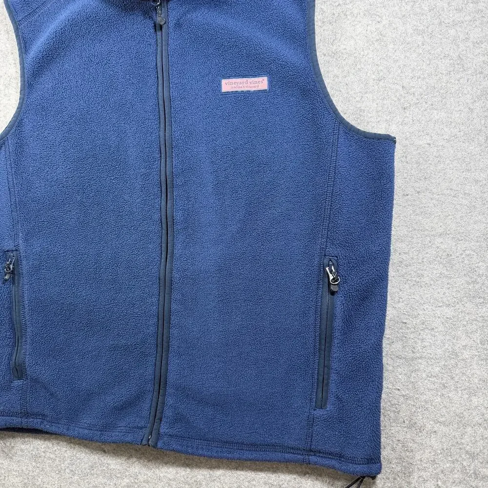 Vineyard Vines Fleece Vest Mens M Navy Full Zip High Collar Preppy Outdoor Layer